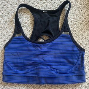Lululemon black & blue striped sports bra